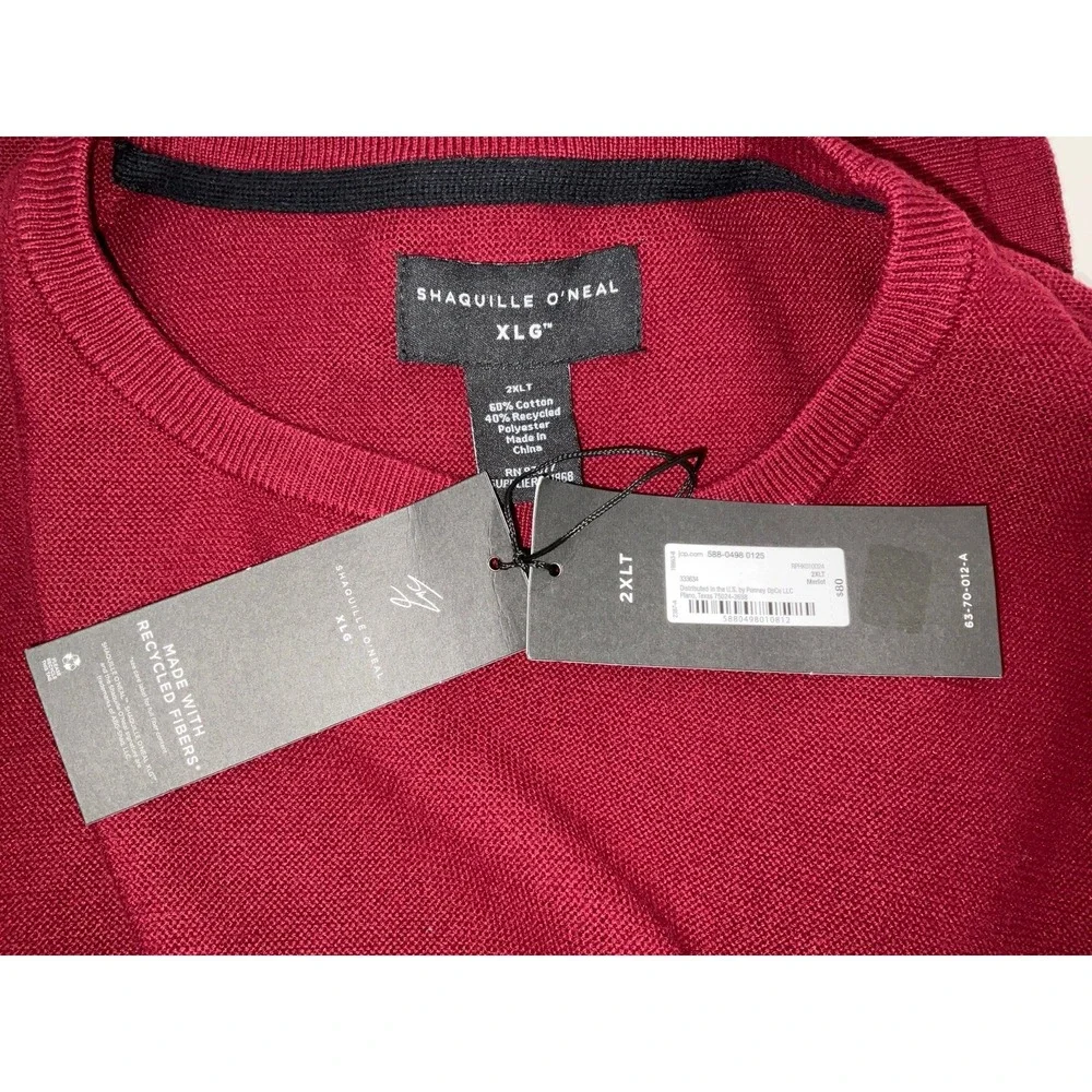 NWT Men's Shaquille O'Neal Big & Tall‎ Crew Neck Sweater Merlot Red 2XLT